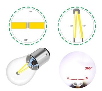 LED 2 COB FILAMENT P21/5W BAY15D 12V 24V BIAŁA