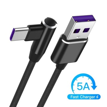 Kabel USB-C 3.1 5A Fast Charge 1M pleciony kątowy