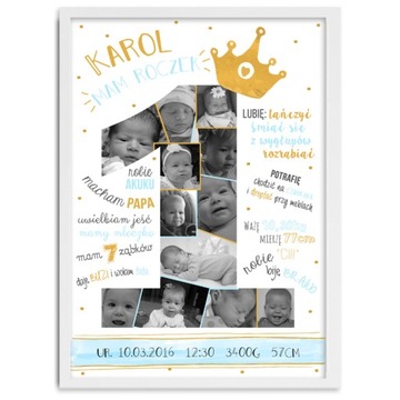 ОДИН ГОД РОЖДЕНИЯ, свидетельство о рождении, постер, фотографии + рамка А3