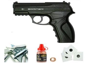 Wiatrówka Pistolet BORNER C11 + ŚRUT+TARCZE +5xCO2