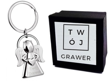 Brelok Metalowy Anioł do Kluczy Grawer + ETUI
