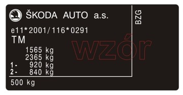Tabliczka / naklejka znamionowa Skoda