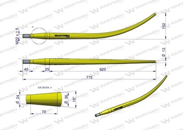 Погрузочная стойка изогнутая закрывающая Грейфер L-780 мм (крокодил) Tur WARYŃSKI