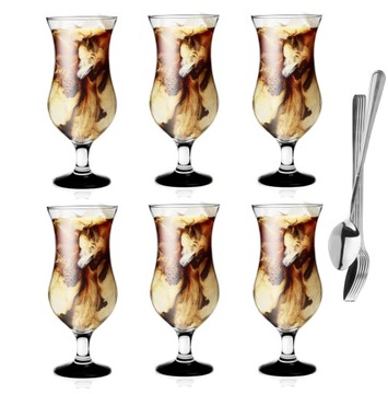 6x Szklanki koktajlowe dno czarne + łyżeczki 420ml
