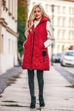 Длинный стеганый жилет с капюшоном S/M