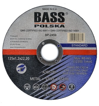 TARCZA DO CIĘCIA METALU 125MM 1,2MM 22,2MM BASS POLSKA