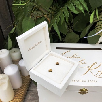 Большая БЕЛАЯ Коробка для КОНВЕРТОВ + ОБРУЧАЛЬНЫХ КОЛЬЦ С ГРАВИРОВКОЙ