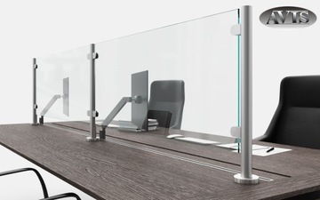 Стойка для стены из стекла/оргстекла, закрепленная на столе.