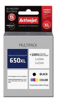 Tusz ActiveJet do HP 650XL czarny, trójkolorowy