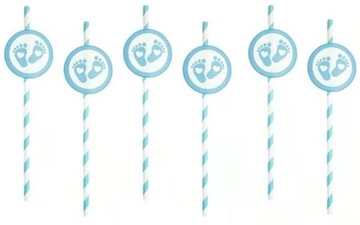 SŁOMKI PAPIEROWE BABY SHOWER CHŁOPCZYK STÓPKA 6SZT