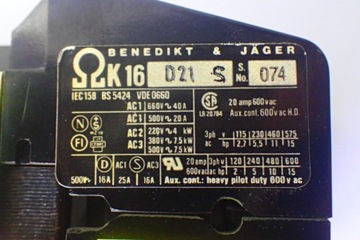 Контактор 25А 24В, Benedikt&Jager K16 D21 S