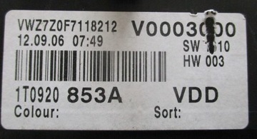 CADDY 2K III PŘÍSTROJOVÁ DESKA BUDÍK 1T0920853A 1,9 TDI