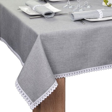 plamoodporny obrus z koronką MALAGA 240x140 szary