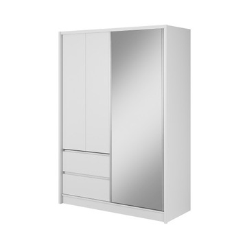Szafa Przesuwna BELA 130cm Biała + Lustro Szuflady