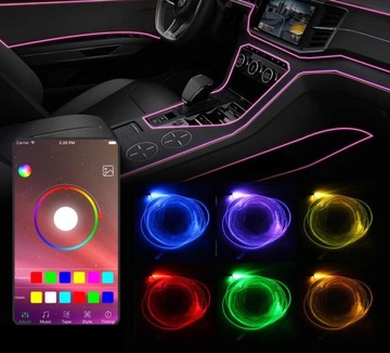 6x EL WIRE ВОЛОКОННО-ОПТИЧЕСКИЕ СВЕТОДИОДЫ RGB AMBIENT PILOT APP 8 м