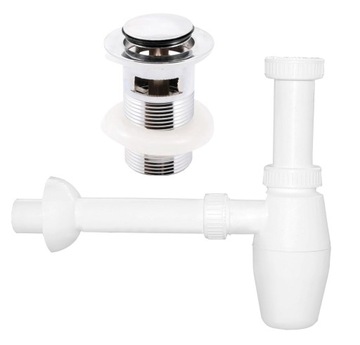 ПРОБКА CLICK CLACK + СИФОН ДЛЯ РАКОВИНЫ С ПЕРЕЛИВОМ