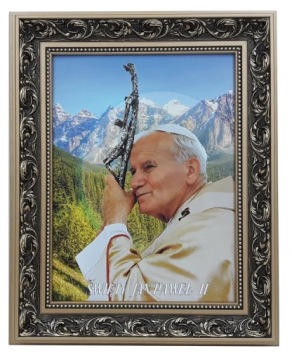 OBRAZ W ZŁOTEJ RAMIE 42X52 PAPIEŻ JAN PAWEŁ II