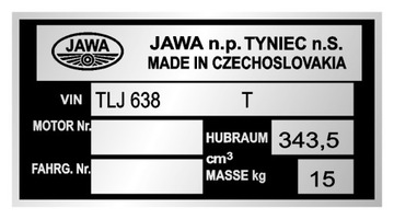 Naklejka tabliczka znamionowa Jawa wszystkie marki