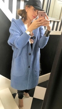 ДЛИННОЕ ПАЛЬТО ИЗ АЛЬПАКИ С КАПЮШОНОМ, oversize, БЕЛОЕ