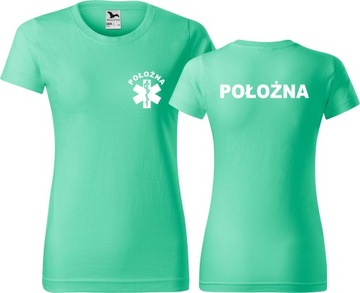 Koszulki medyczne nadruk POŁOŻNA t-shirt damski M