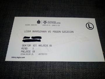 Bilet Legia Warszawa - Pogoń Szczecin - 21.07.2019