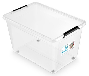 Pojemnik Plastikowy Przeźroczysty z Pokrywą 60L Pudełko Pudło Organizer