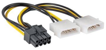 Кабель-адаптер питания Qoltec 2x MOLEX «мама»/PCI-E 8-контактный «папа», 15 см