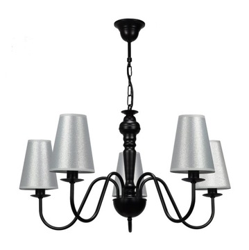 Czarny żyrandol srebrne abażury GOLDSUN 5 2S lampa wisząca do sypialni