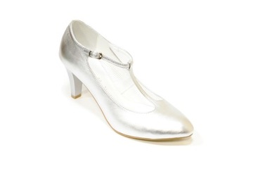 Piękne LaOla 5871 pantofle srebrne skóra 7 cm 41