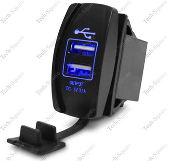 Gniazdo montażowe USB x2 3100mA 12-24V NIEBIESKIE