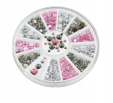 Karuzela manicure akrylowe cyrkonie silver rose