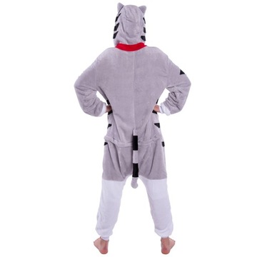 Szary KOT Kotek Chi PIŻAMA Jednoczęściowa Onesie Kigurumi Damskie S 146-154