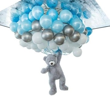 Balony błękit biały i srebrny. Pastelowe 50szt 061