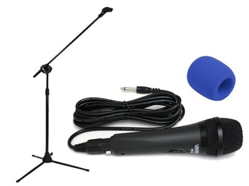 Mikrofon VK-605, statyw mikrofonowy + gąbka niebie