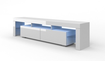 Szafka RTV 190 cm biały mat (korpus) / biały połysk (fronty) + LED