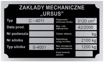 TABLICZKA ZNAMIONOWA URSUS C 4011 C4011 - wybita - znakowanie w cenie!