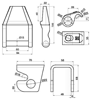 Нижняя петля сбоку DRAIN LOWER SET, диаметр 22