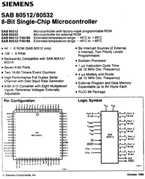 80532 Микроконтроллер SAB80532-N 8 бит 12 МГц PLCC68