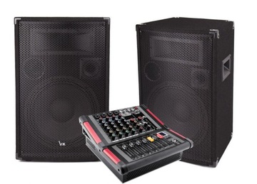 ZESTAW NAGŁOŚNIENIA KOLUMNY ESTRADOWE DISCO 1200W + POWERMIKSER BLUETOOTH
