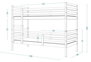Кровать деревянная двухъярусная 190x80 без ящика JACEK