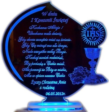 I KOMUNIA ŚWIĘTA PODŚWIETLANA PAMIĄTKA 4 KOL LED