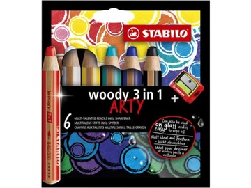 Kredki ołówkowe Stabilo Woody Arty , grube 6 kolorów , temperówka Woody