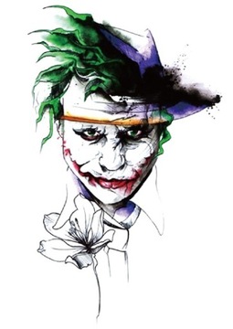 N38 DUŻY TATUAŻ ZMYWALNY TYMCZASOWY JOKER AKWARELA