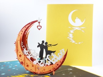 Zakochana Para Na Tle Księżyca Kartka 3D Ślub Dzień Kobiet Rocznica Wesele