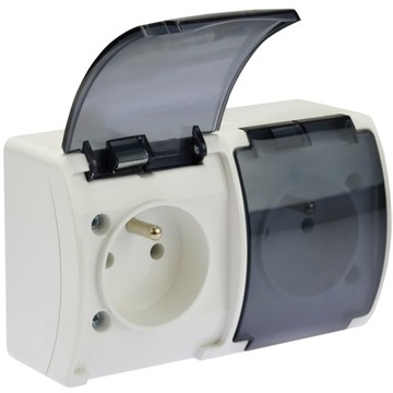 GNIAZDO PODWÓJNE NATYNKOWE HERMETYCZNE Z KLAPKĄ DYMNA IP44 KOALA