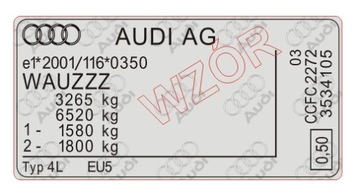 Tabliczka / naklejka znamionowa Audi