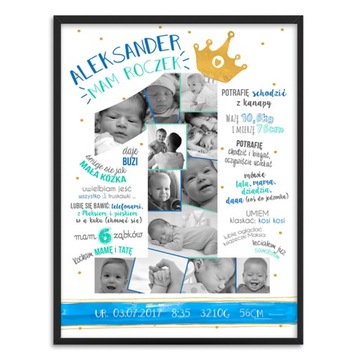 ОДИН ГОД РОЖДЕНИЯ, свидетельство о рождении, постер, фотографии + рамка А3