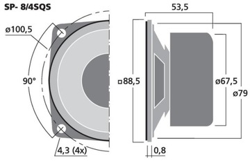 УНИВЕРСАЛЬНЫЙ ДИНАМИК MONACOR SP-8/4SQS 4 Ом 20 Вт