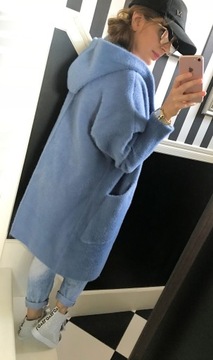 ДЛИННОЕ ПАЛЬТО ИЗ АЛЬПАКИ С КАПЮШОНОМ, oversize, СЕРЫЙ