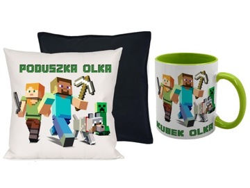 ZESTAW KUBEK + PODUSZKAMINE CREEPER IMIĘ + GRATIS
